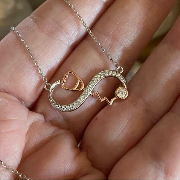 Stethoscope Infinity Sterling Silver CZ Necklace - Picture 5 of 5
